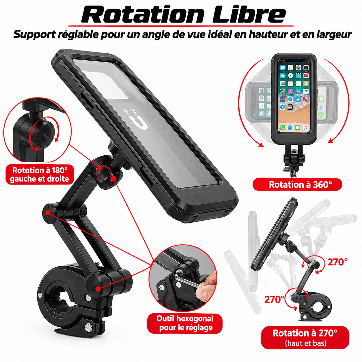 Support Moto & Scooter 100% Étanche et Antichoc — Rotation 360°
