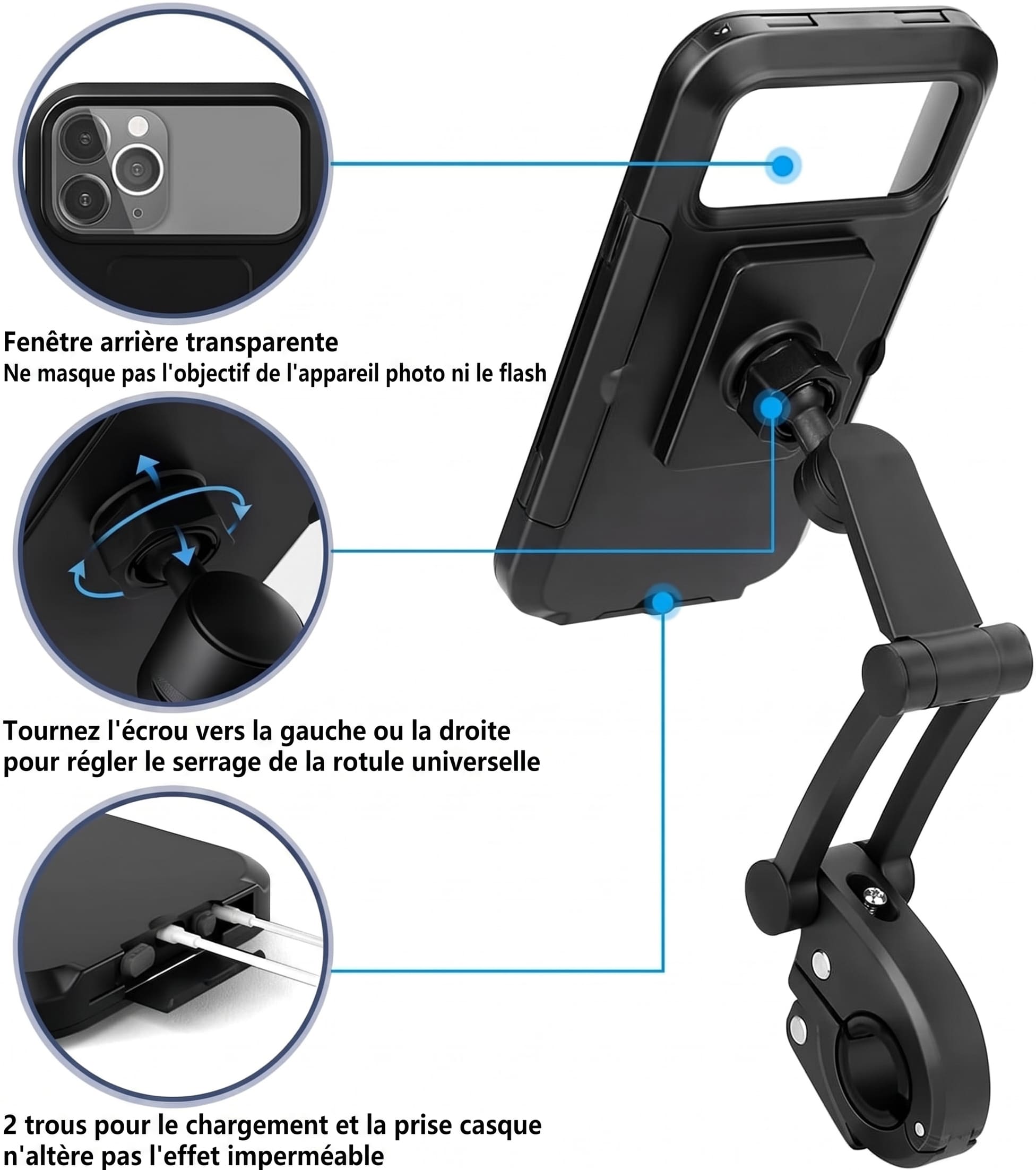 Support Moto & Scooter 100% Étanche et Antichoc — Rotation 360°