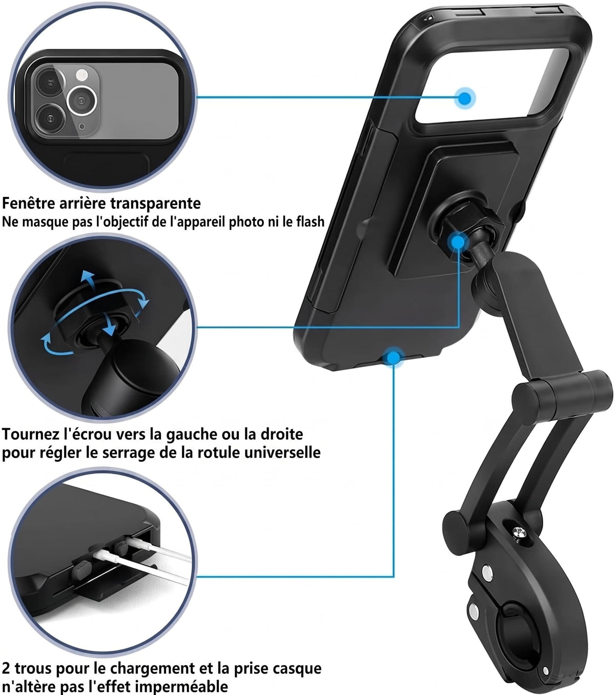 Support Moto & Scooter 100% Étanche et Antichoc — Rotation 360°