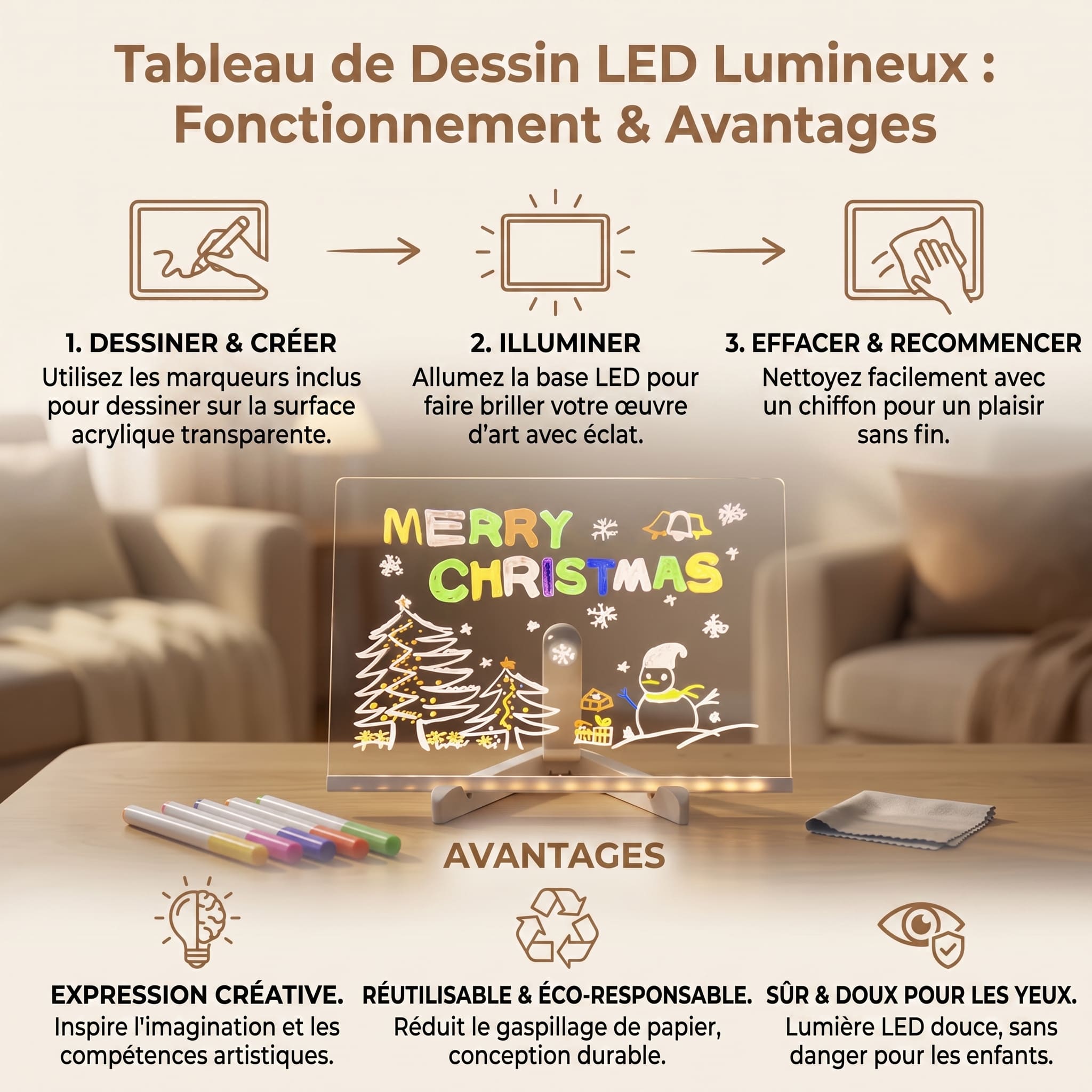 LumiBoard™ – Tableau à Dessin LED Lumineux & Magique