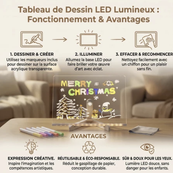LumiBoard™ – Tableau à Dessin LED Lumineux & Magique